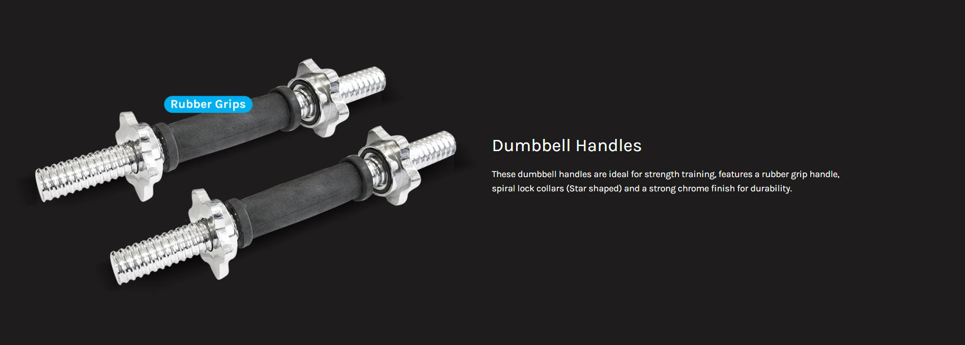Dumbbell Handles with Rubber Grips, Star Collars, and Chrome Finish